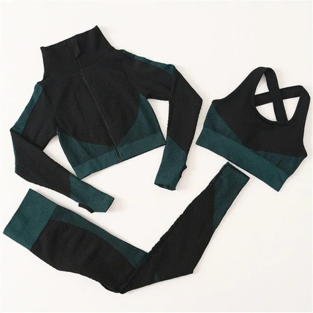 2/3Pcs Seamless Yoga Set Gym Fitness Clothing Women Yoga Suit Sportswear Female