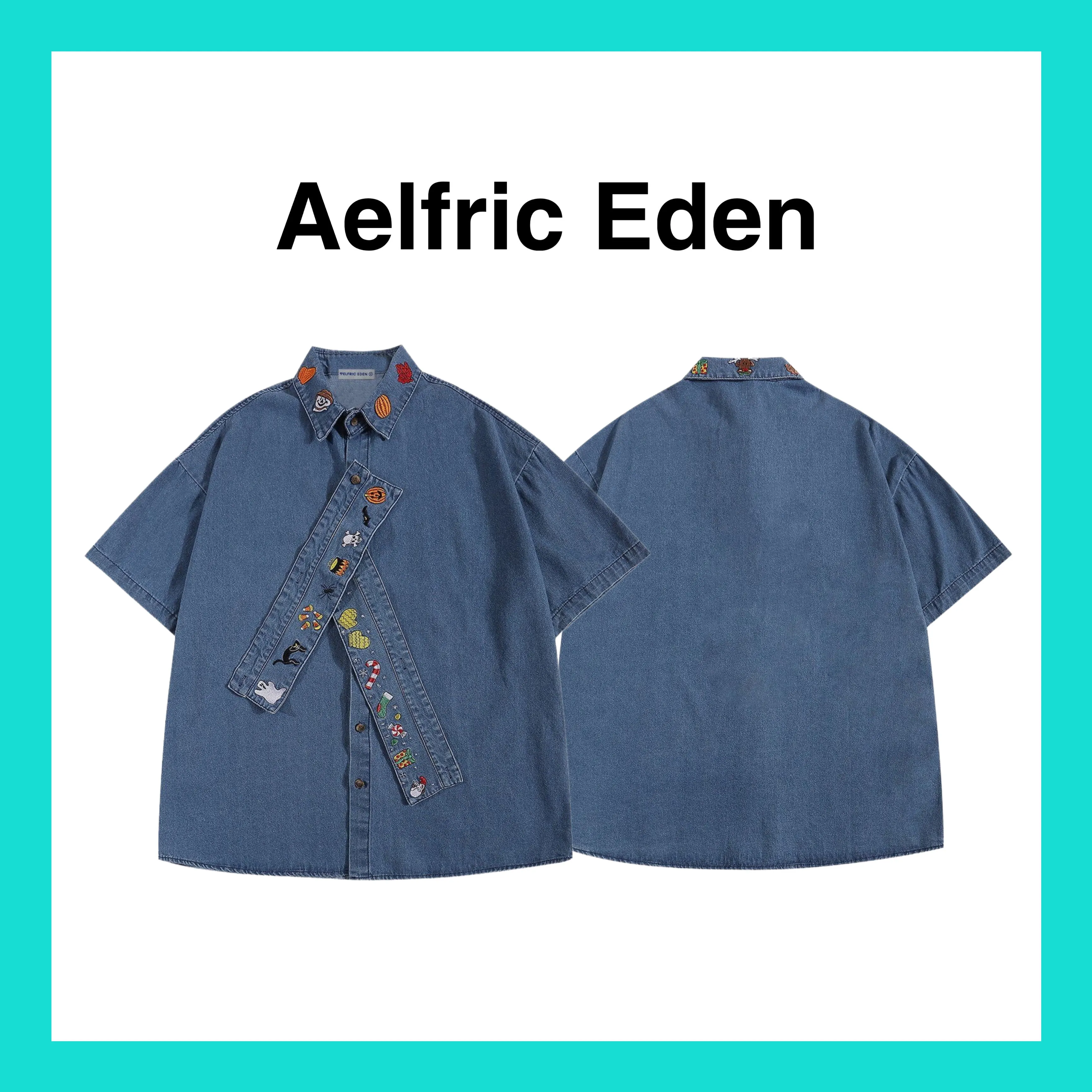 Aelfric Eden  |Unisex Denim Long Sleeves Cotton Short Sleeves Oversized