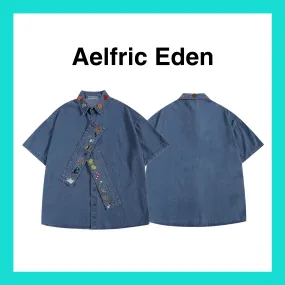 Aelfric Eden  |Unisex Denim Long Sleeves Cotton Short Sleeves Oversized