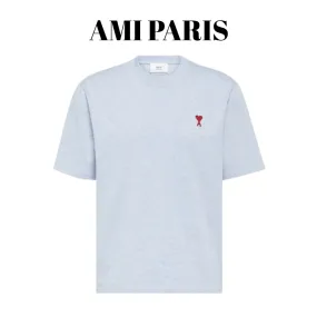 AMI PARIS  |Crew Neck Pullovers Plain Cotton Short Sleeves Logo