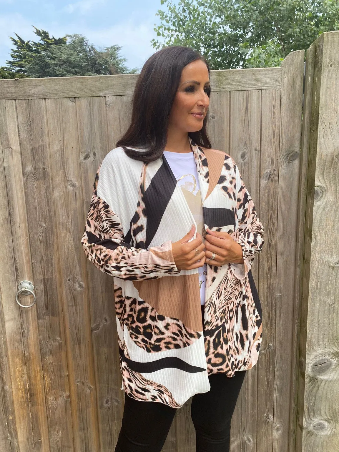 Animal Print Ribbed Cardigan