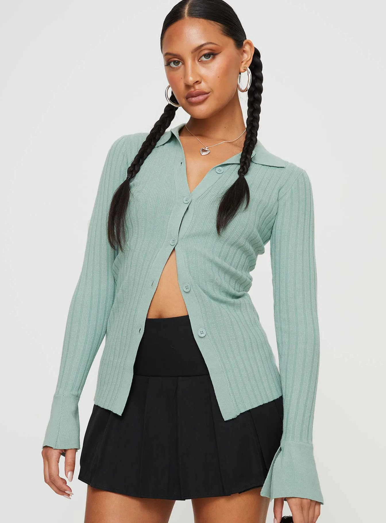 Anneke Collared Cardigan Green