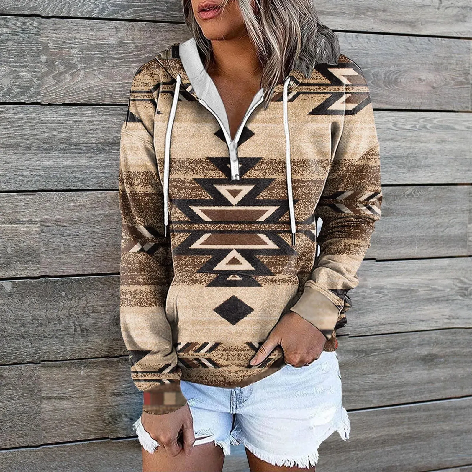 Autumn Winter Retro Western Hoodies Sweatshirt Women's Casual Vintage Loose Street Sweatshirts Pullovers