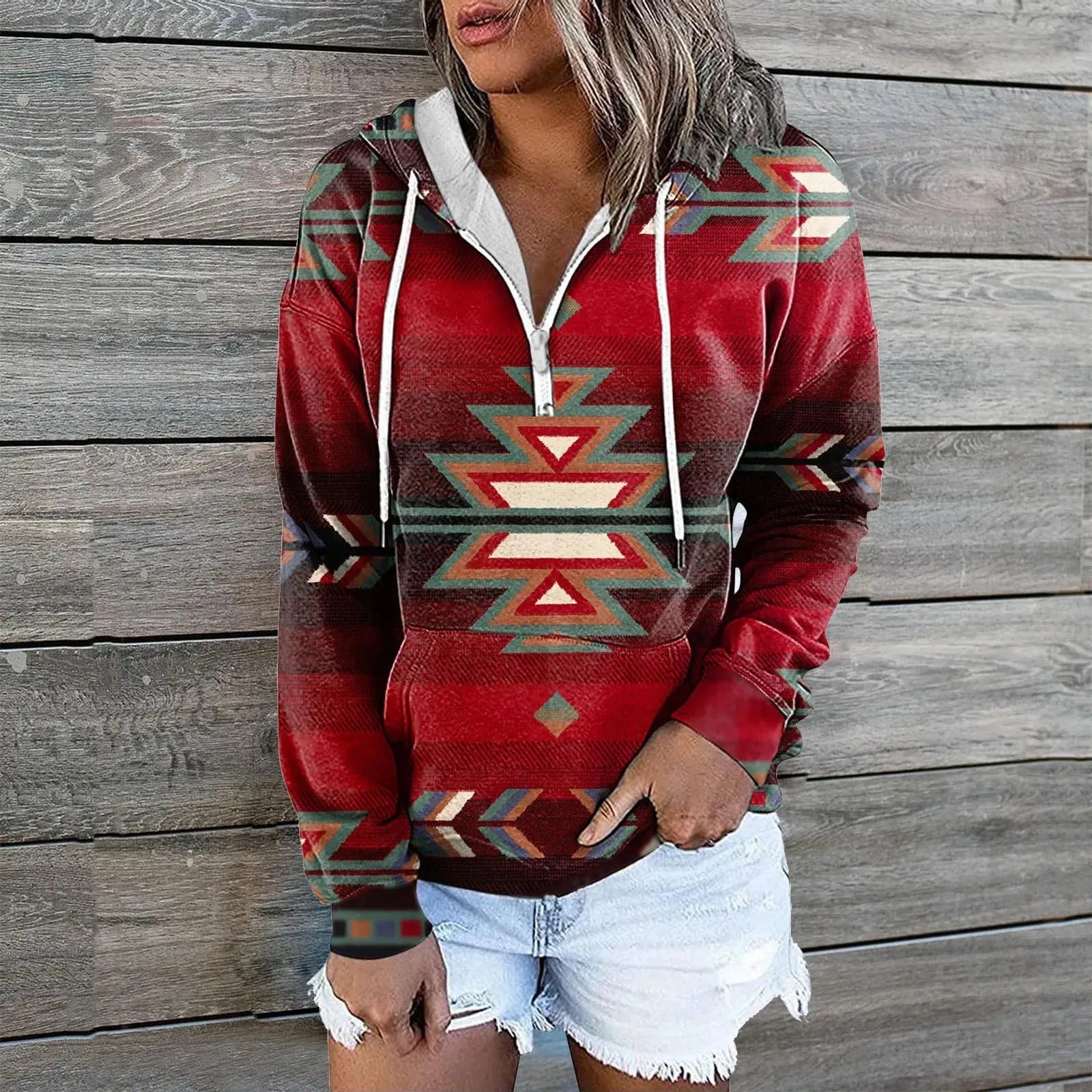 Autumn Winter Retro Western Hoodies Sweatshirt Women's Casual Vintage Loose Street Sweatshirts Pullovers