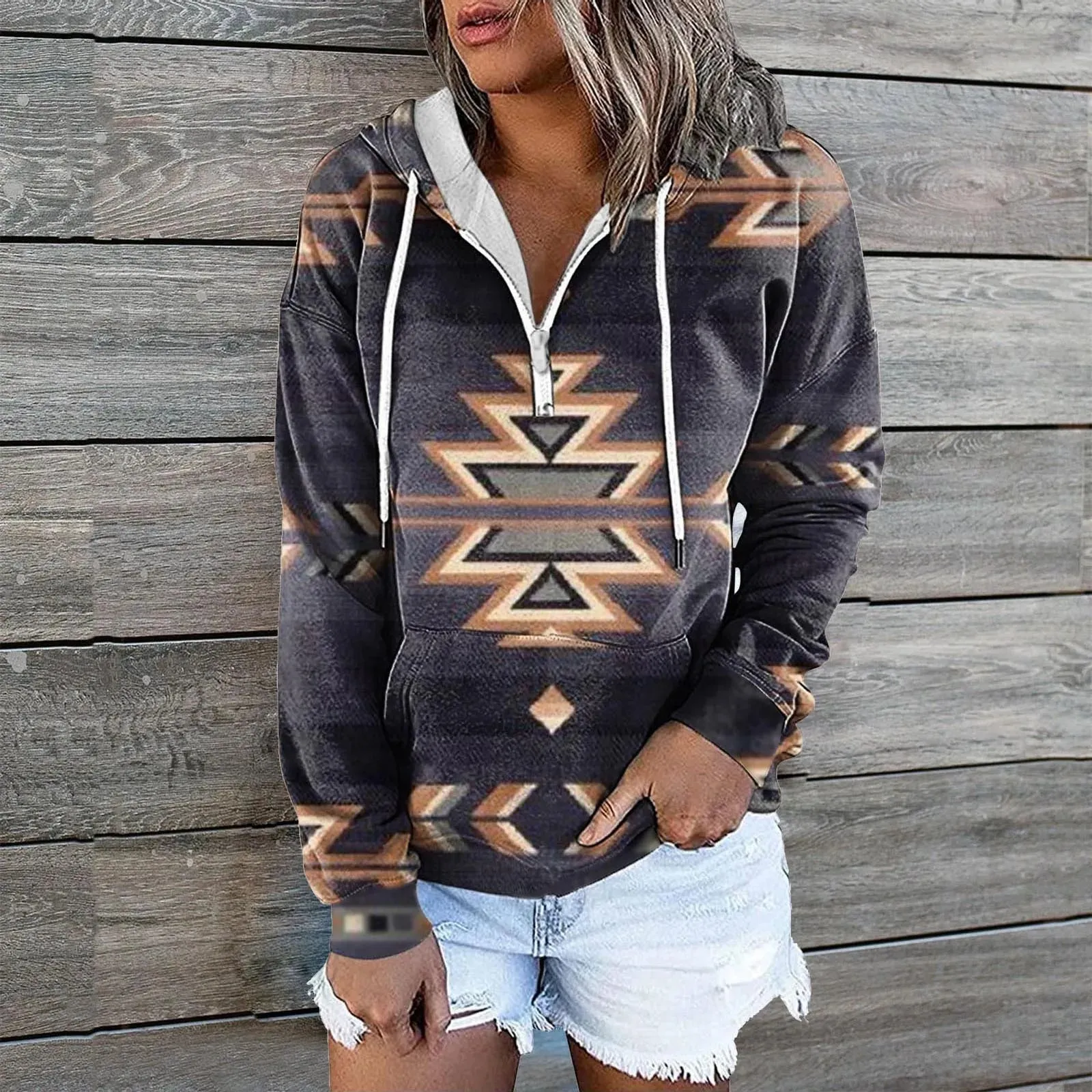 Autumn Winter Retro Western Hoodies Sweatshirt Women's Casual Vintage Loose Street Sweatshirts Pullovers