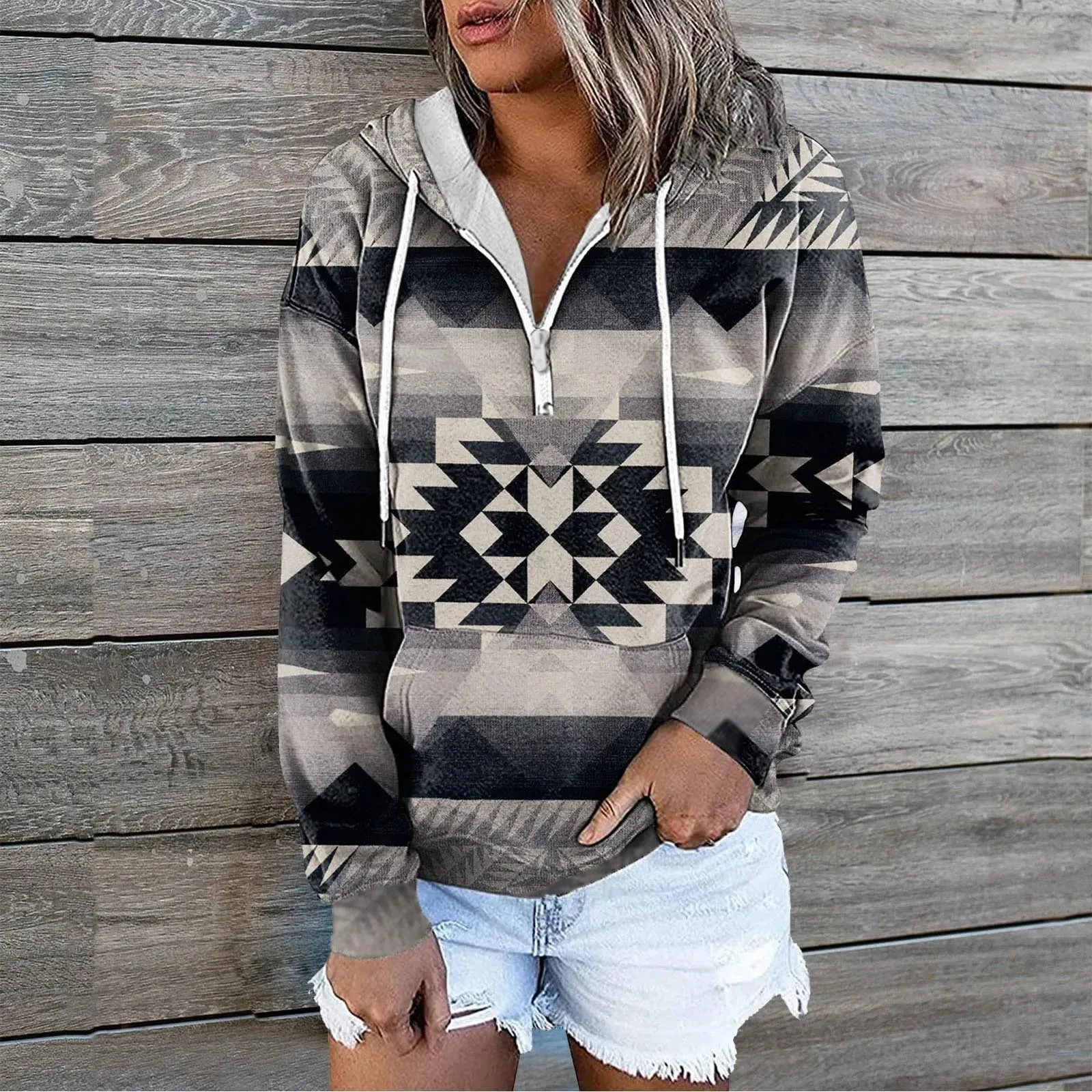 Autumn Winter Retro Western Hoodies Sweatshirt Women's Casual Vintage Loose Street Sweatshirts Pullovers