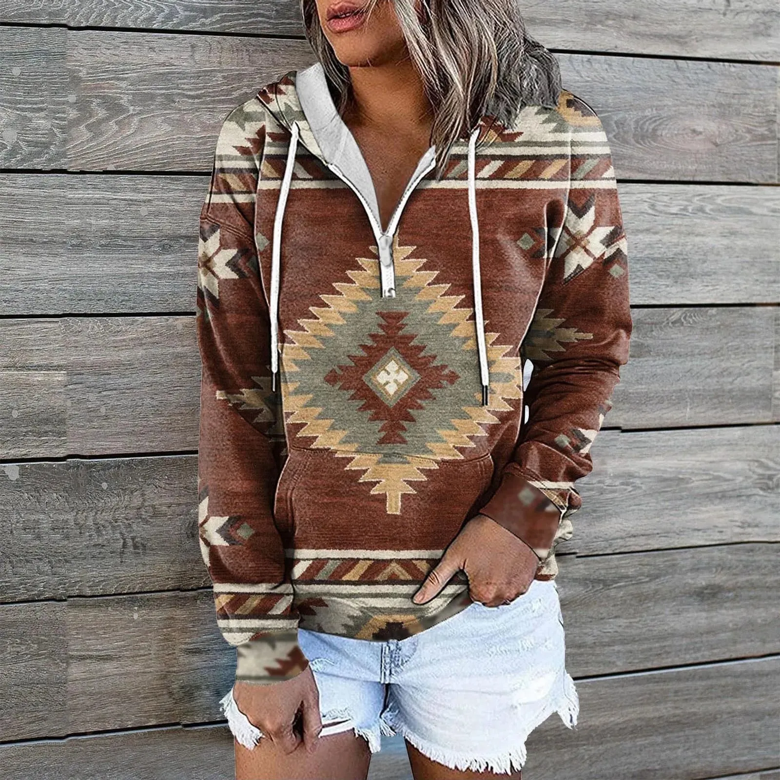 Autumn Winter Retro Western Hoodies Sweatshirt Women's Casual Vintage Loose Street Sweatshirts Pullovers