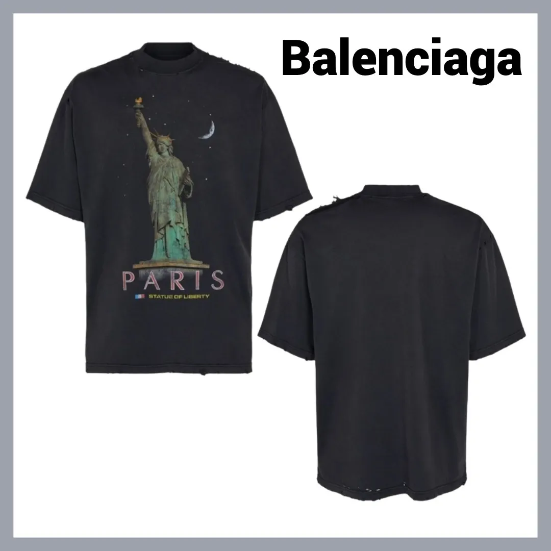 BALENCIAGA  |Crew Neck Pullovers Cotton Short Sleeves Logo Luxury