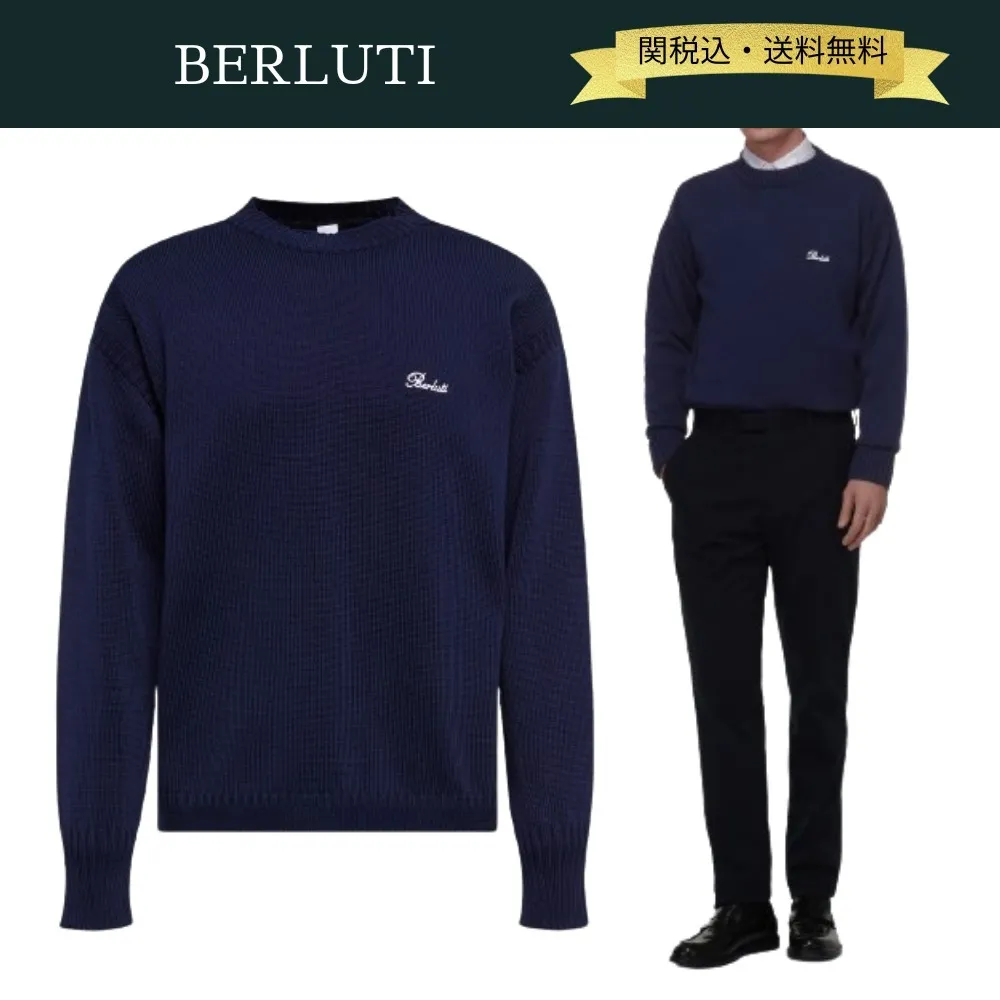 Berluti  |Crew Neck Pullovers Long Sleeves Plain Cotton Logo Luxury