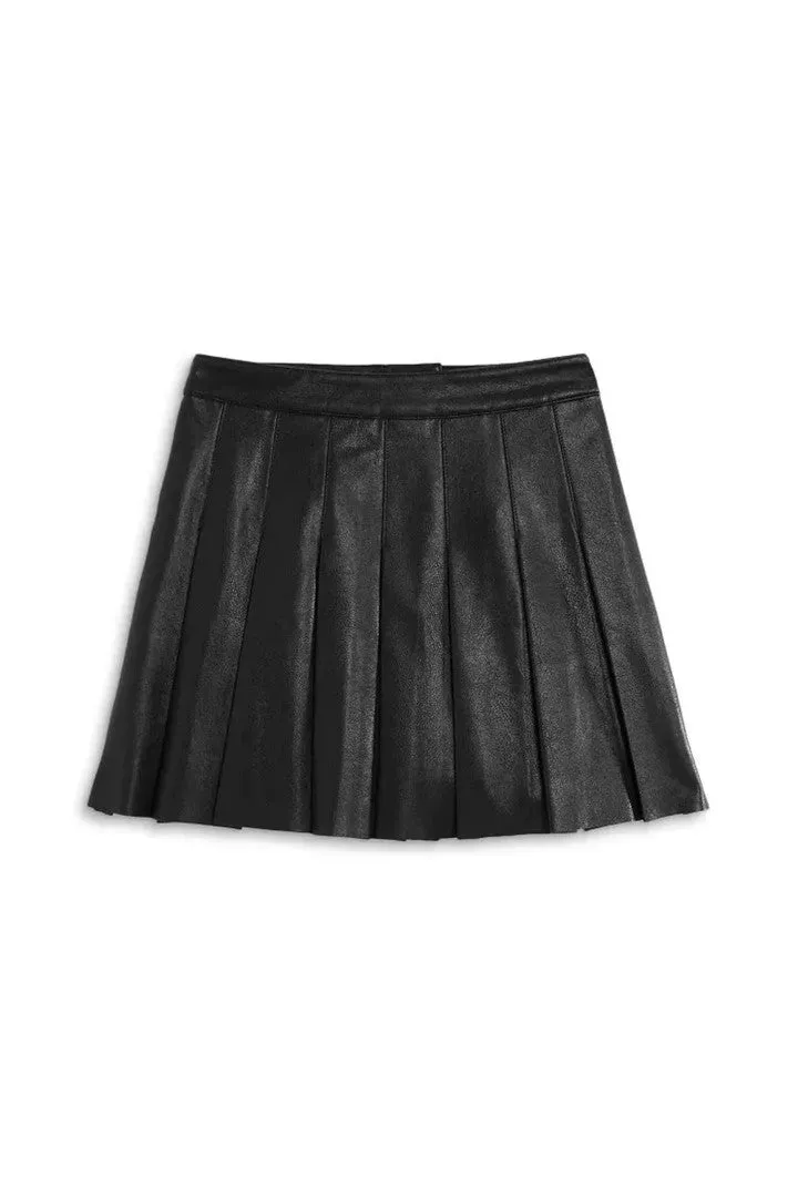 Black Faux Leather Eddie Pleated Skirt