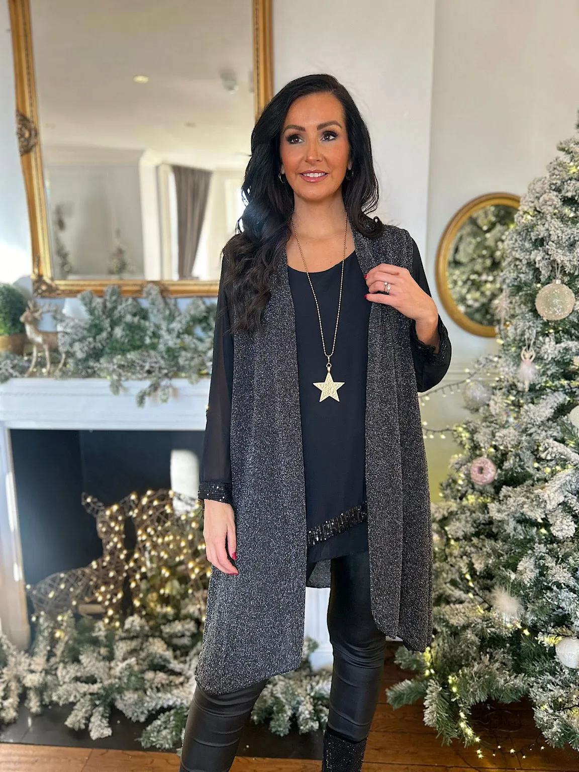 Black Sleeveless Cardigan Holly