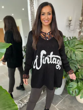 Black Vintage V Neck Jumper Carol