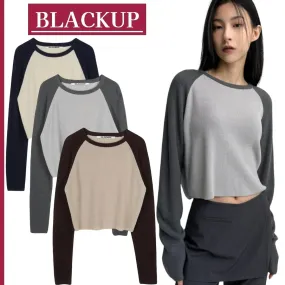 BLACKUP  |Casual Style Blended Fabrics Street Style Boat Neck Bi-color