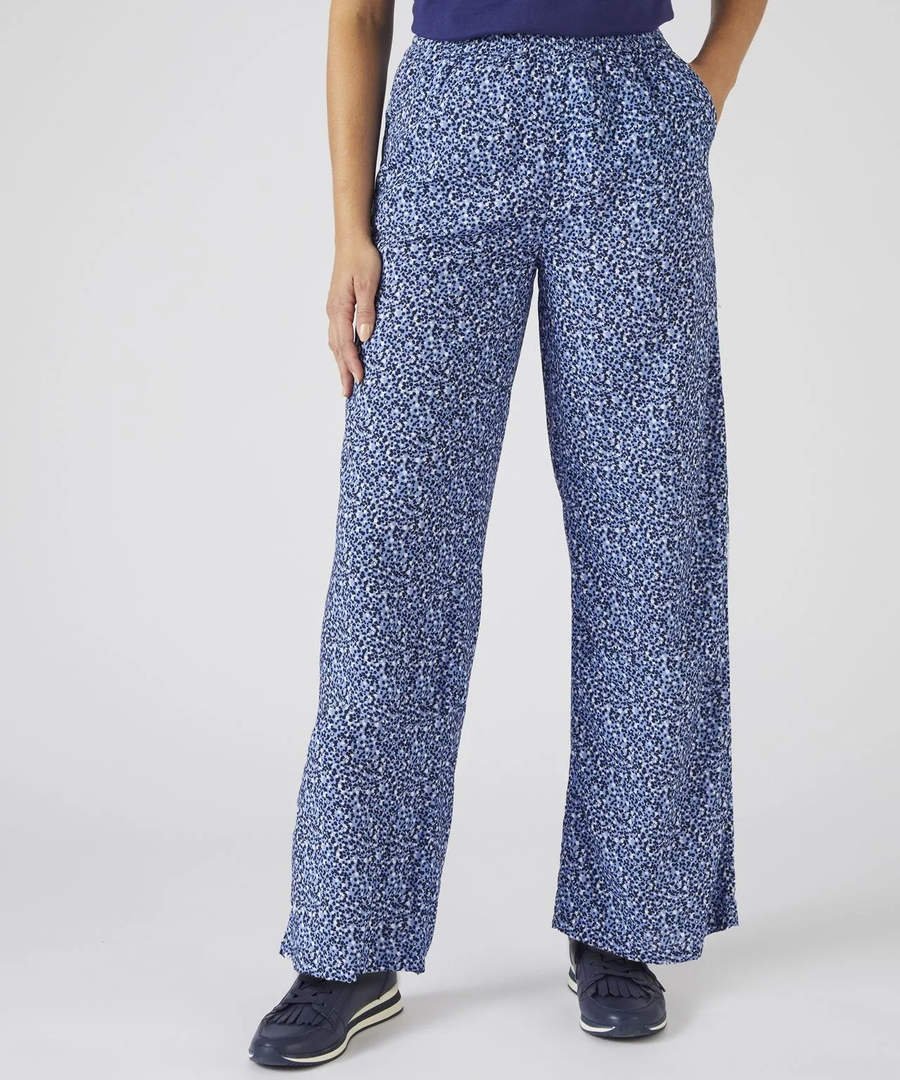 Blue Dots Print Wide-leg Trousers