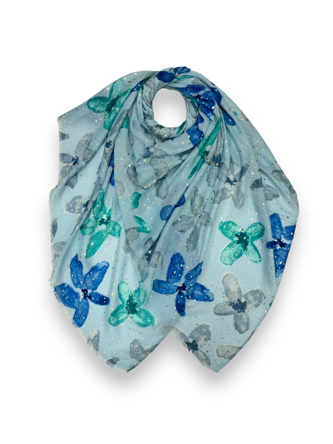 Blue Lily Print Gold Fleck Scarf