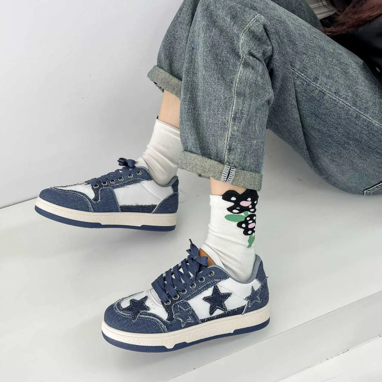 Blue star & pattern print casual shoe sneaker