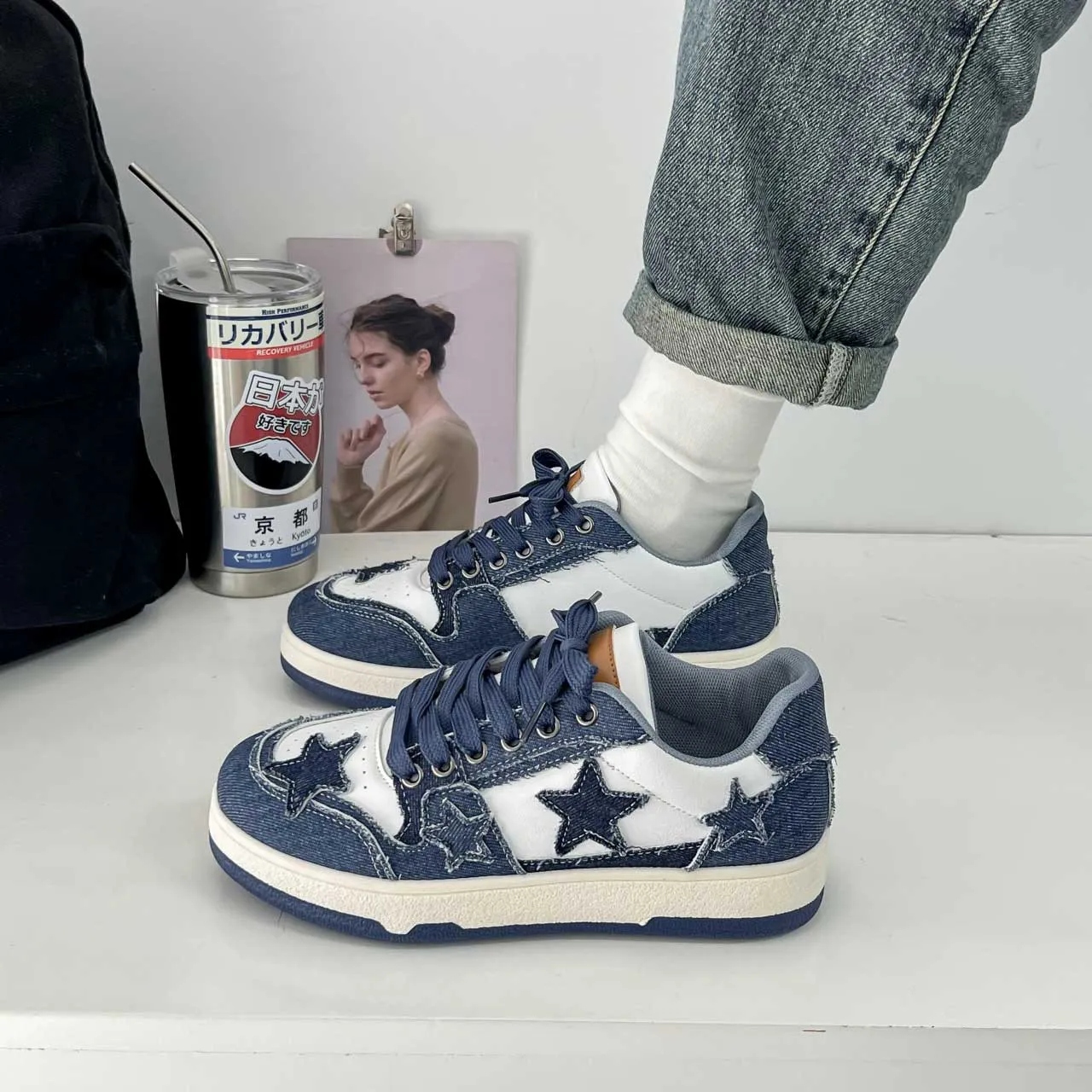 Blue star & pattern print casual shoe sneaker