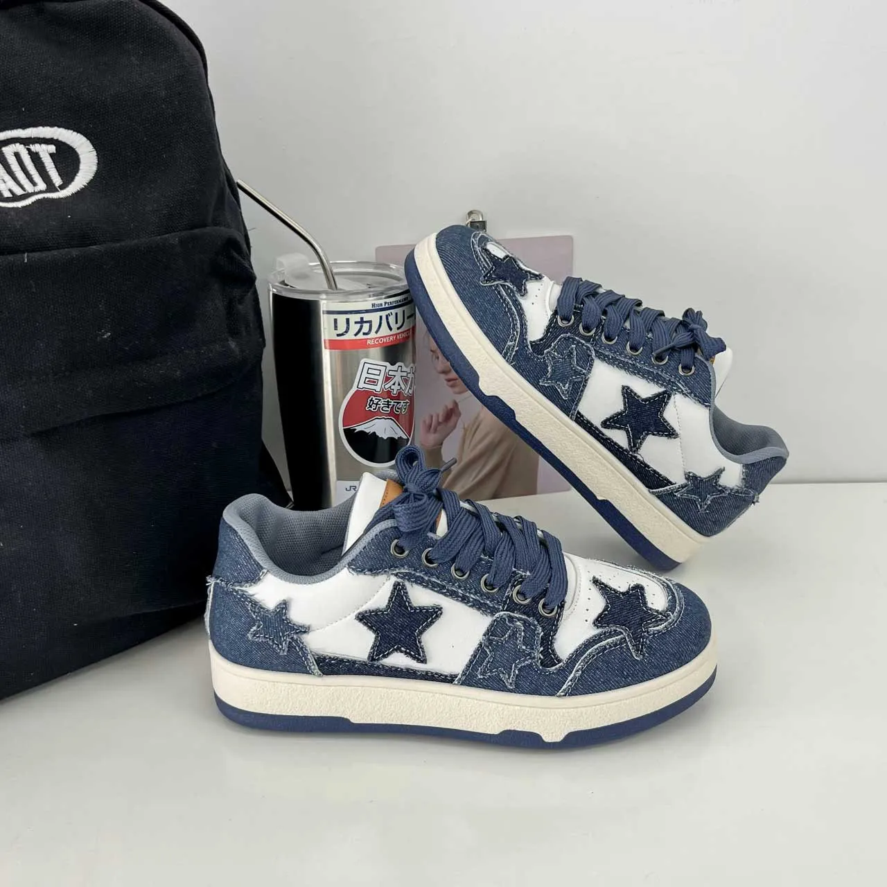 Blue star & pattern print casual shoe sneaker