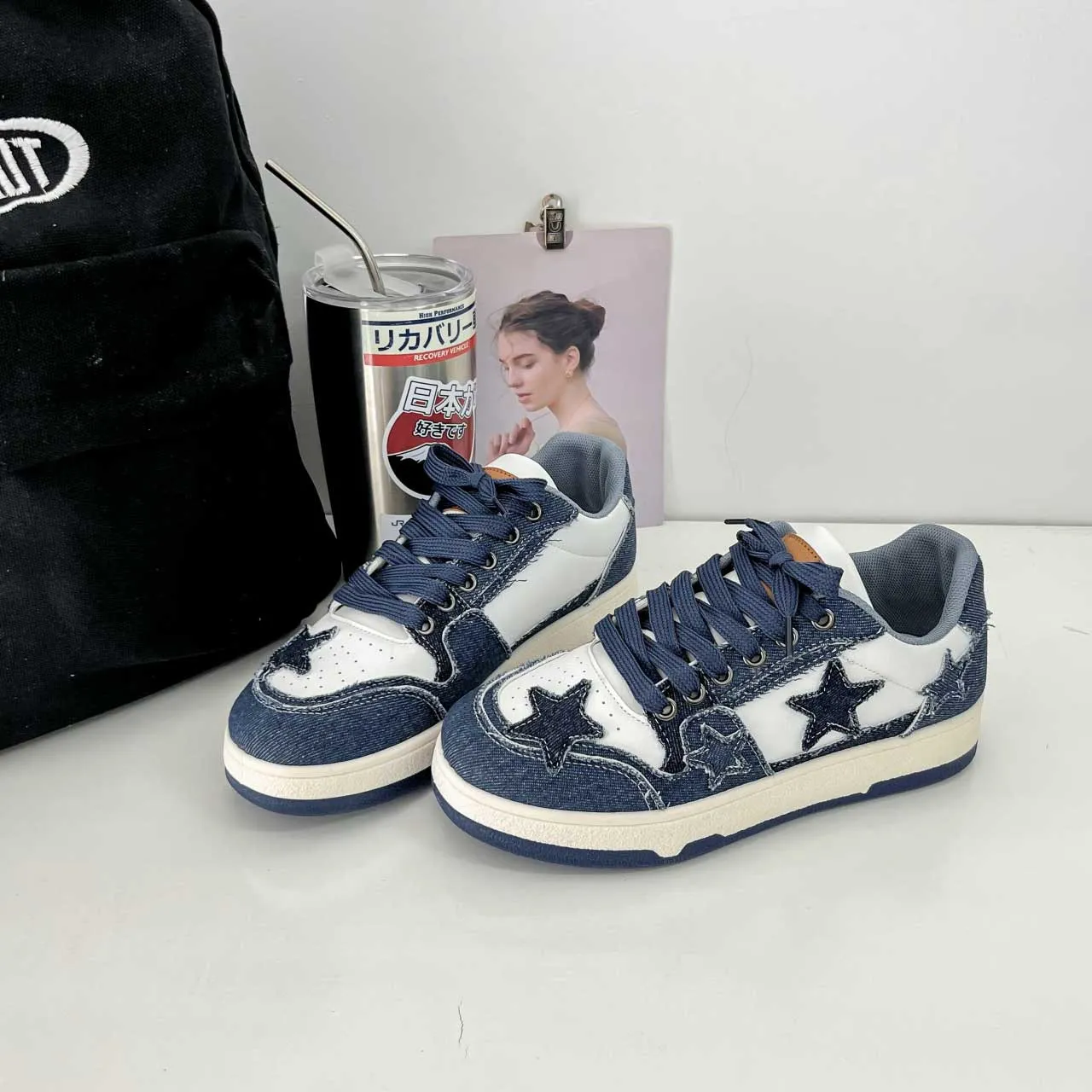 Blue star & pattern print casual shoe sneaker