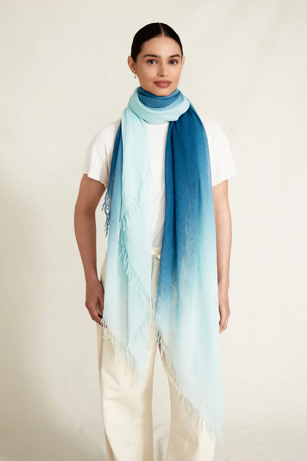 Blue Steel Dip-Dyed Cashmere and Silk Scarf