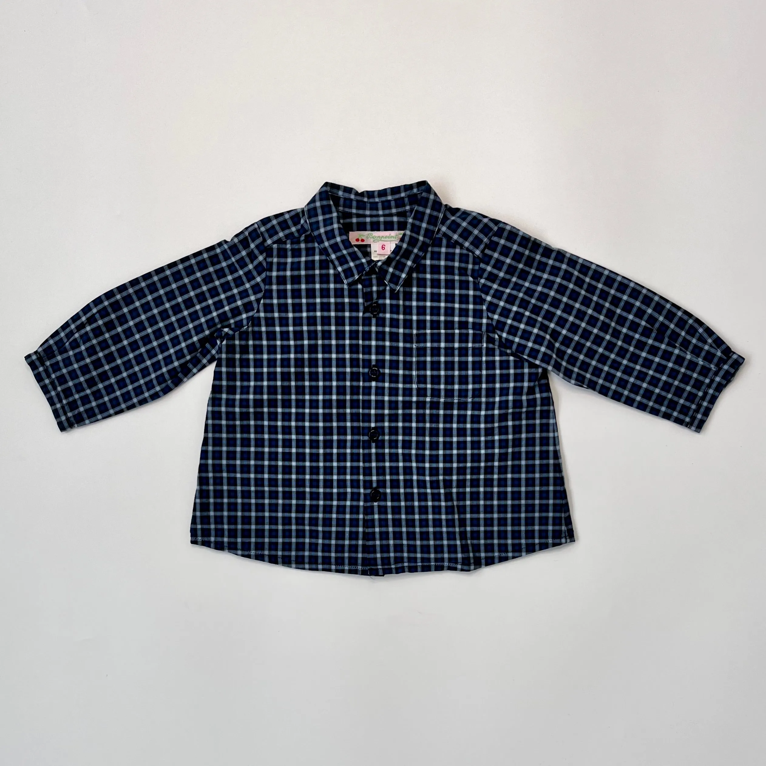 Bonpoint Blue Check Shirt With Collar: 6 Months