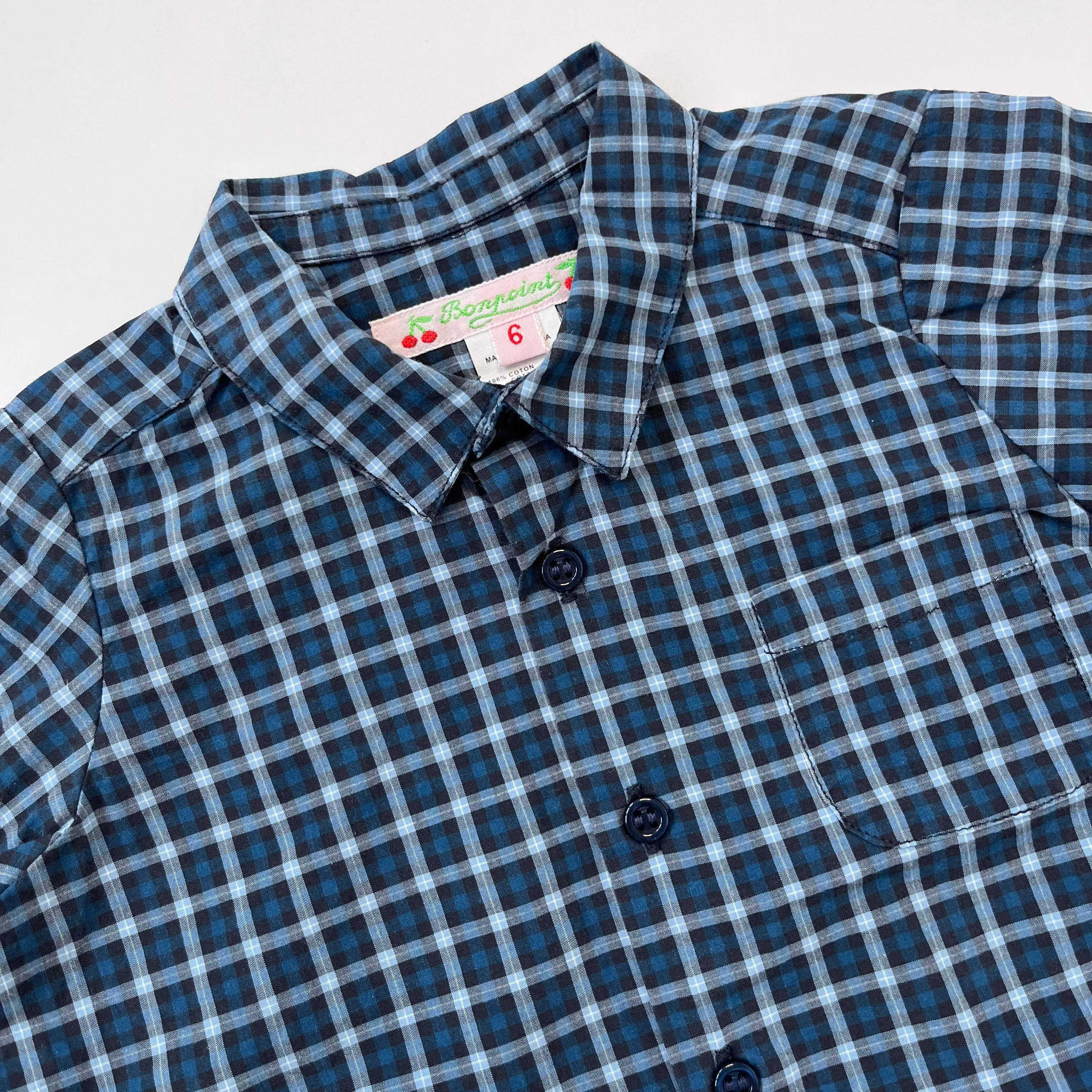 Bonpoint Blue Check Shirt With Collar: 6 Months