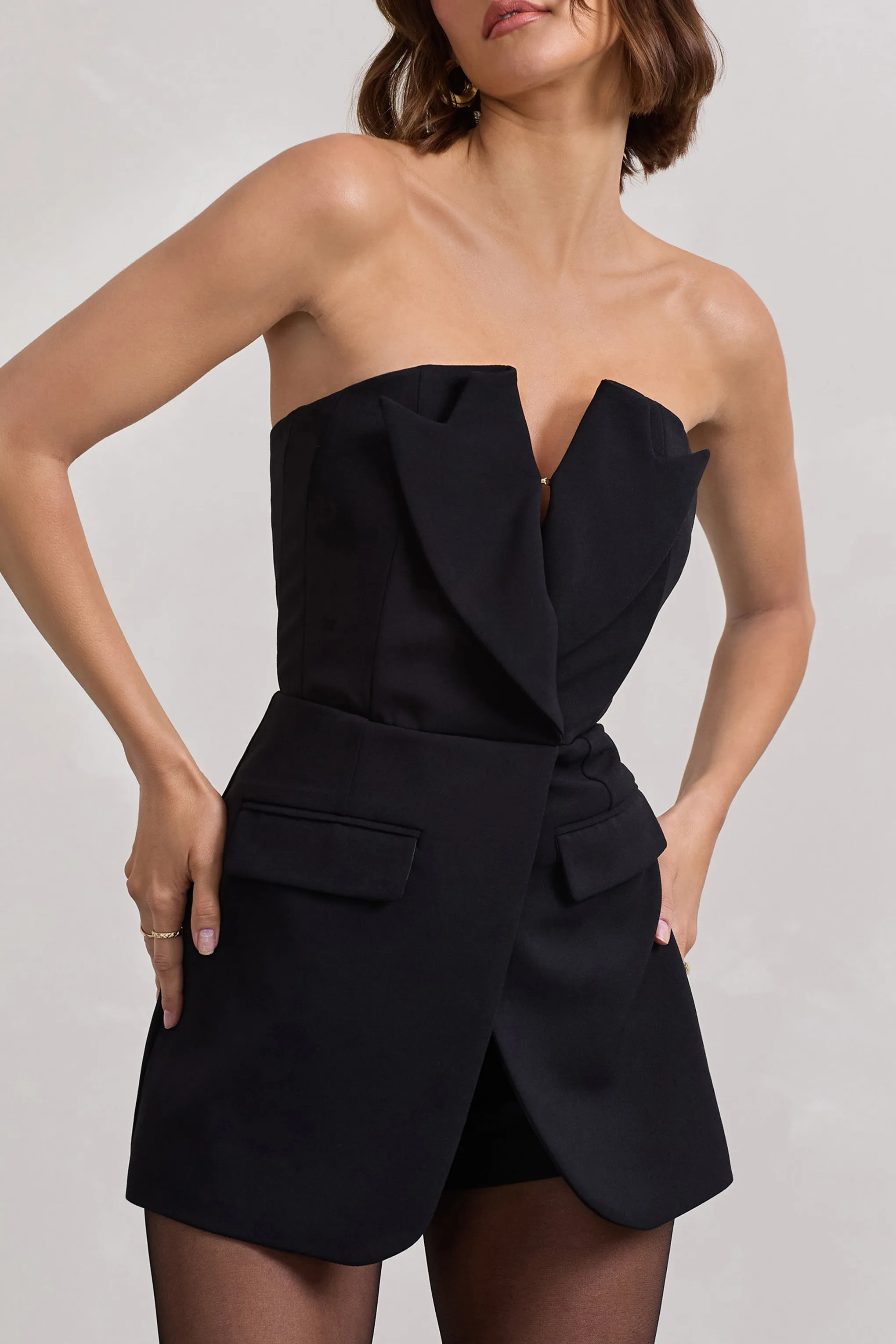 Brooklyn | Black Tailored Strapless Playsuit