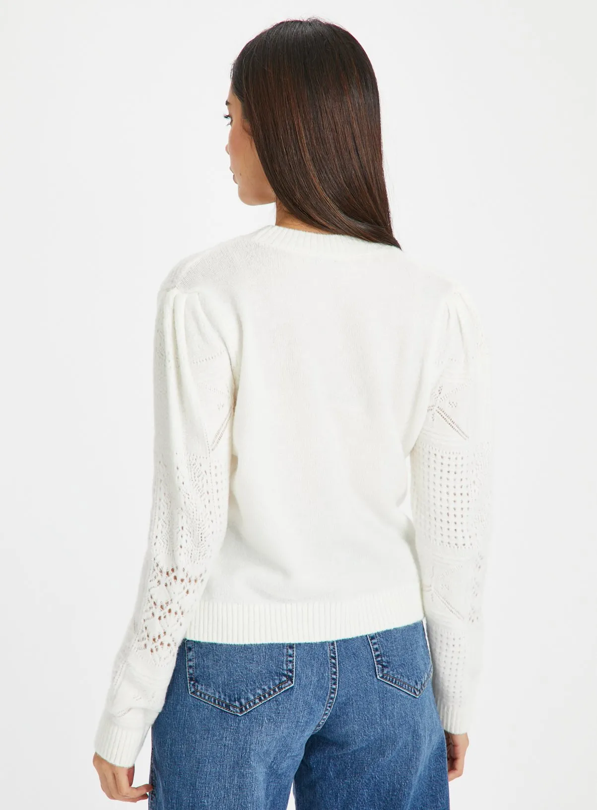 Buy Cream Patchwork Pointelle Crew Neck Jumper 14 | Jumpers | Tu