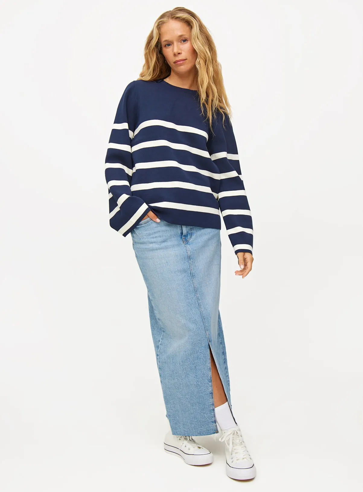 Buy Navy Relaxed Stripe Crew Neck Jumper 16 | Jumpers | Tu