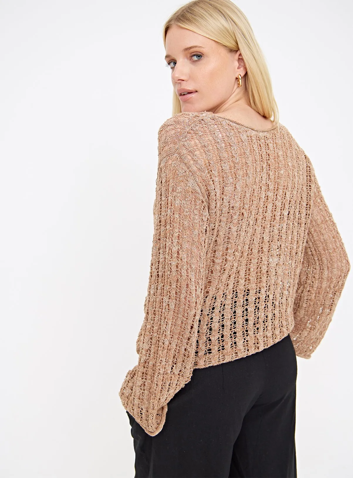 Buy Tan Pointelle Metallic Open Knit Jumper 8 | Jumpers | Tu