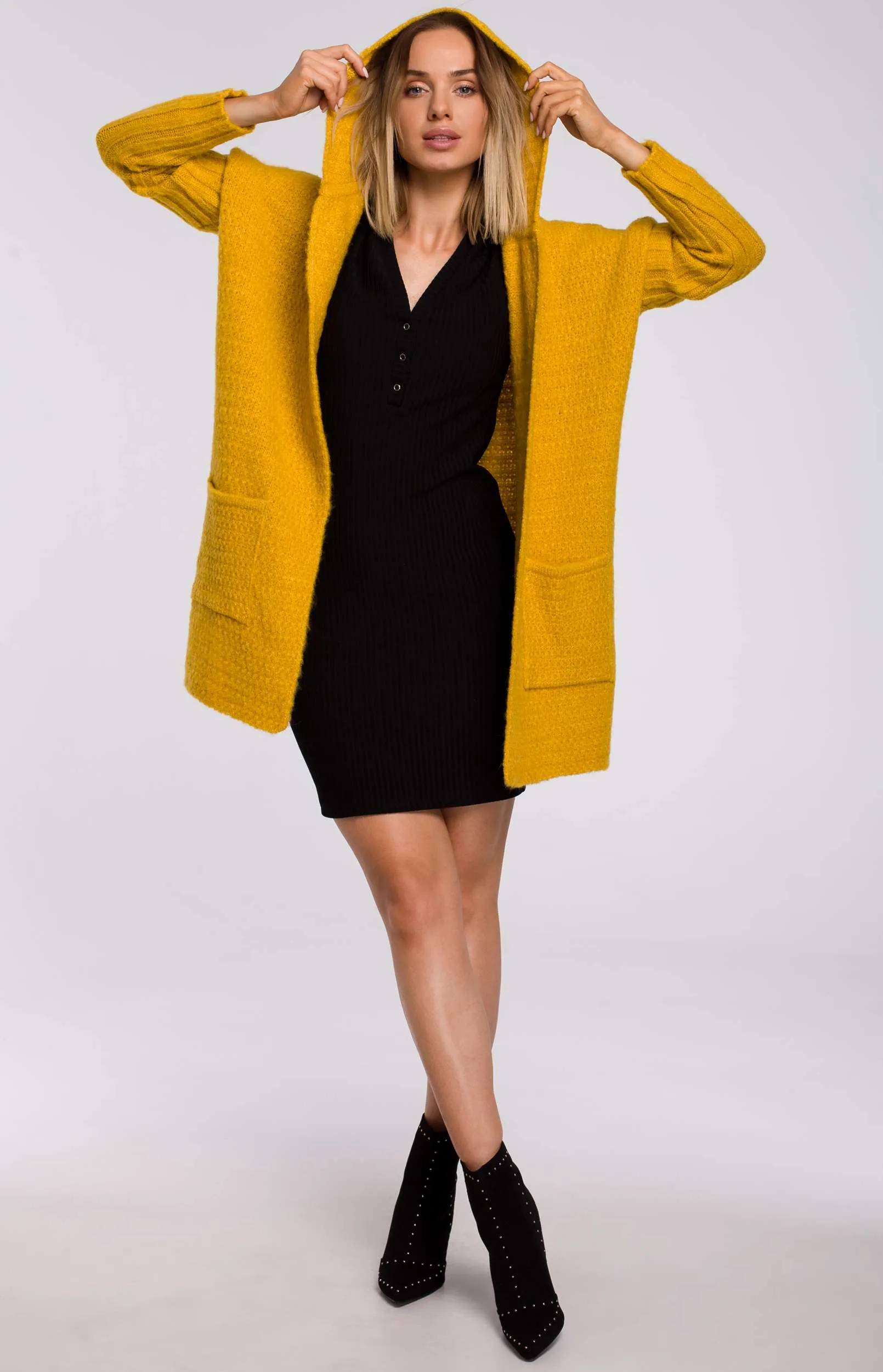 Cardigan capuche jaune miel