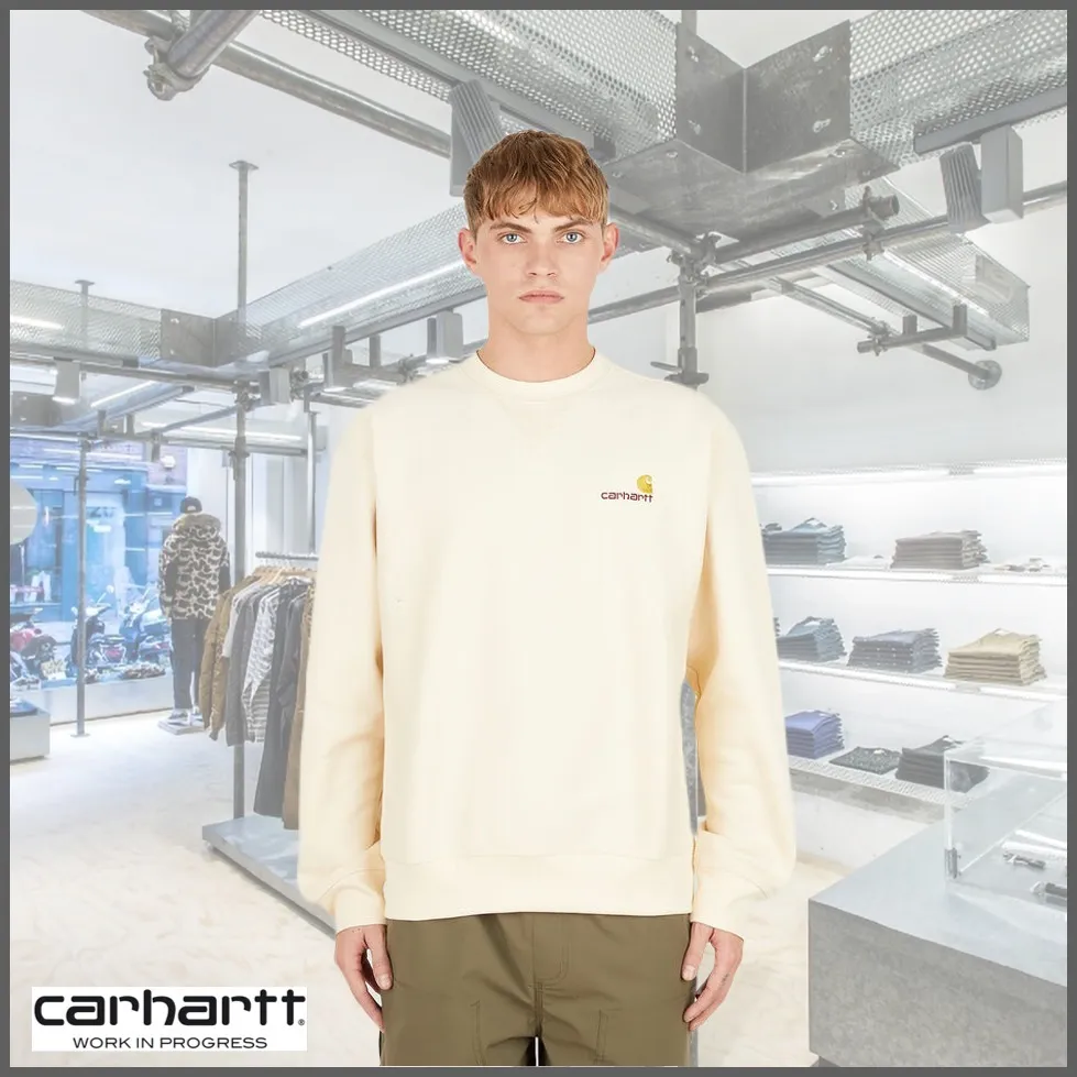 Carhartt  |Long Sleeves Plain Cotton Logo Sweatshirts