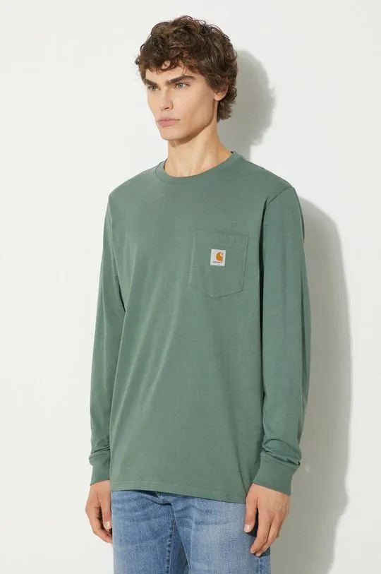 Carhartt WIP cotton longsleeve top Longsleeve Pocket green color smooth I030437.29NXX