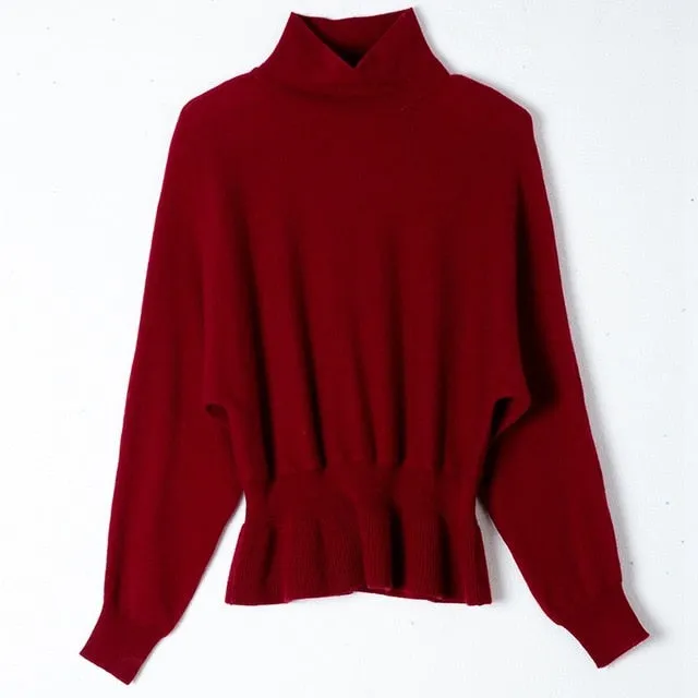 Cashmere Wool Knit Turtleneck Sweater Fashion Jumper Women Korean Purple Christmas Cashemire Pullovers High Collar Basic Shirt