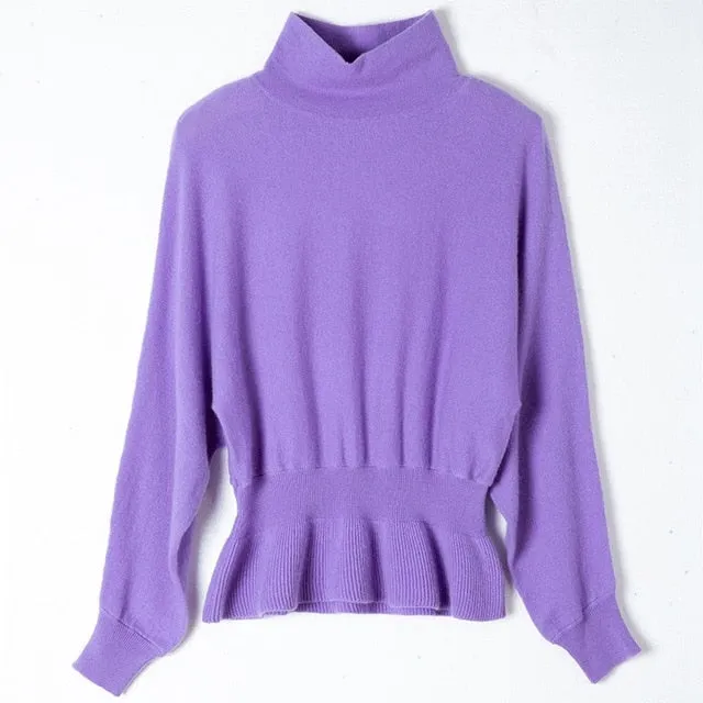 Cashmere Wool Knit Turtleneck Sweater Fashion Jumper Women Korean Purple Christmas Cashemire Pullovers High Collar Basic Shirt