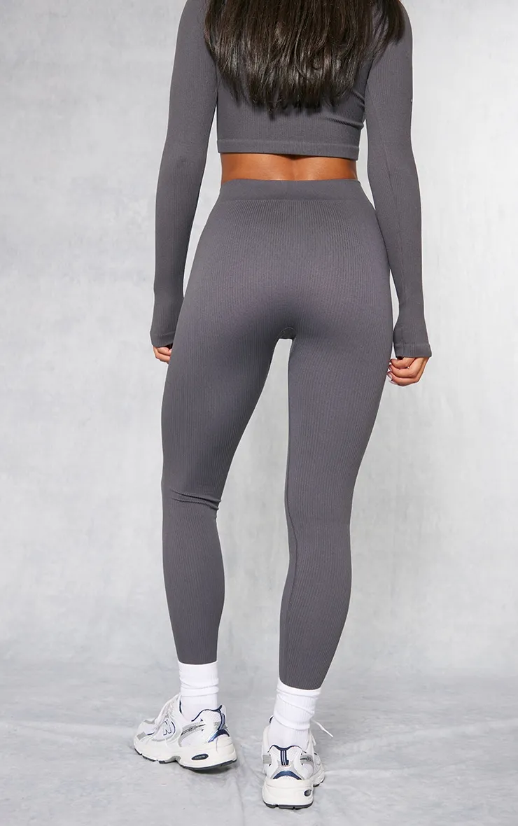 Charcoal Structured Contour Ribbed Leggings