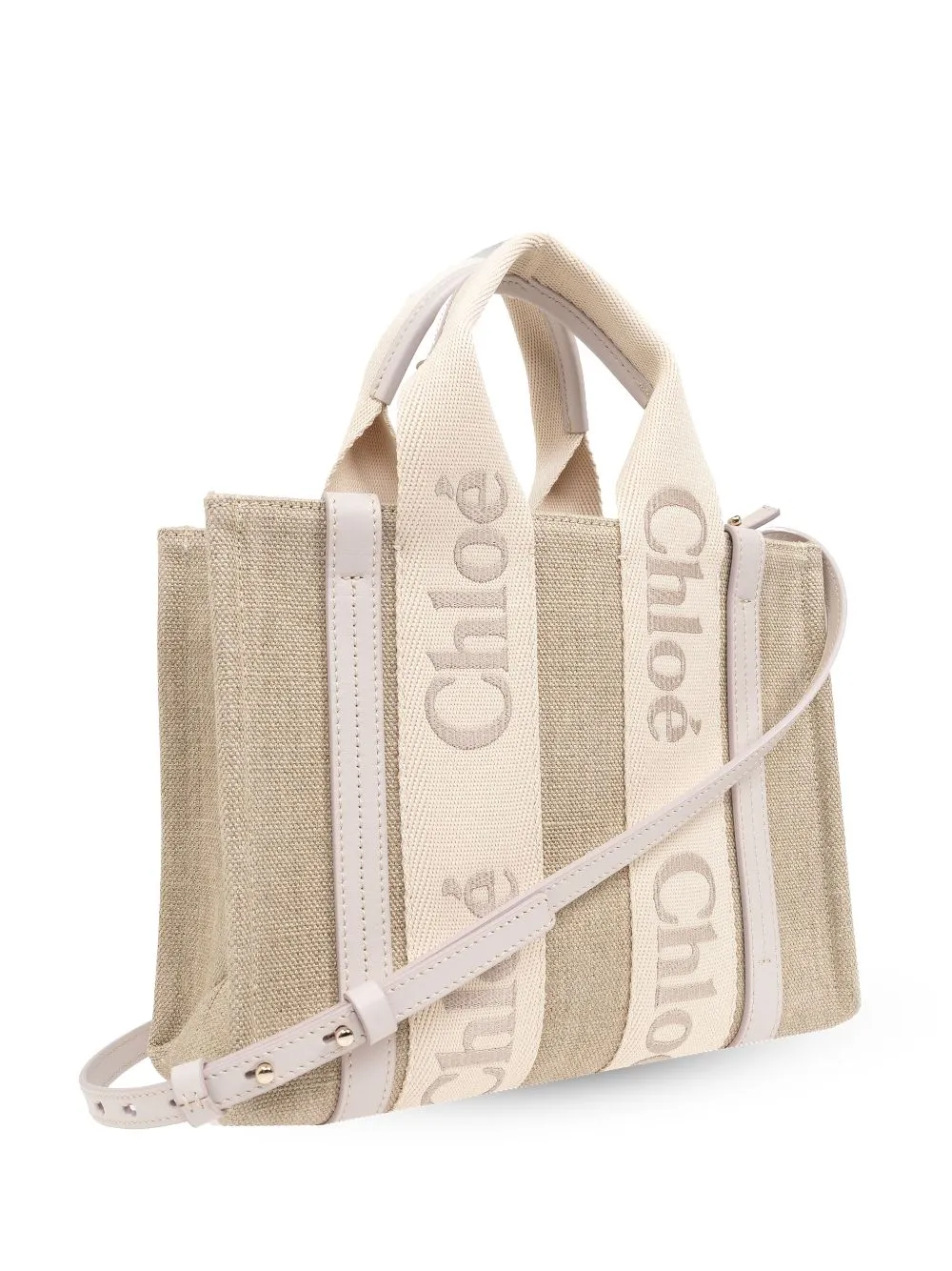 Chloè    Chloè Woody Small Canvas And Leather Tote Bag