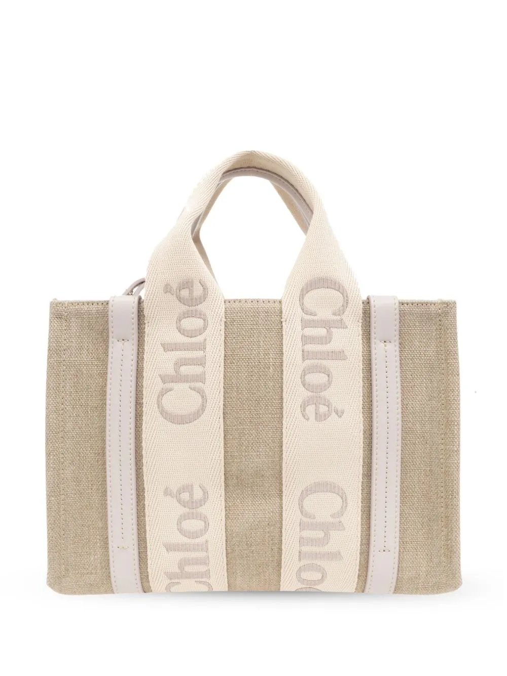 Chloè    Chloè Woody Small Canvas And Leather Tote Bag