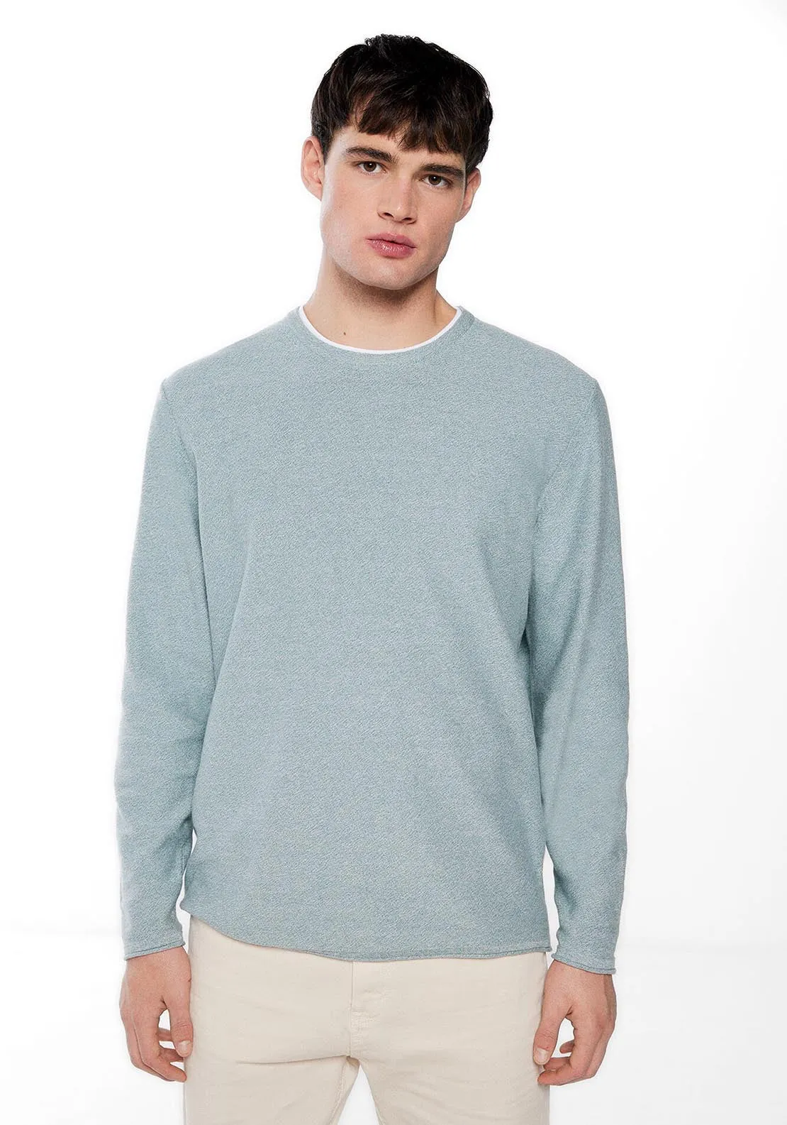 Contrast collar textured jumper - Green