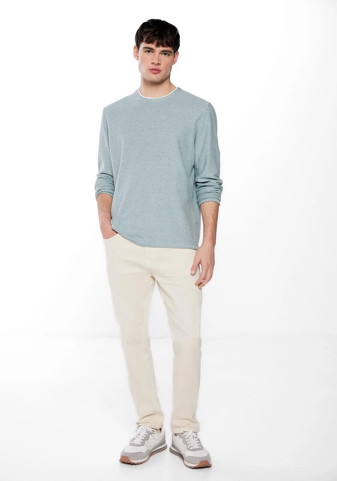 Contrast collar textured jumper - Green