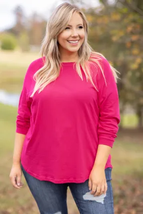 Curved Hem Slouchy Dolman Tunic, Dark Fuchsia