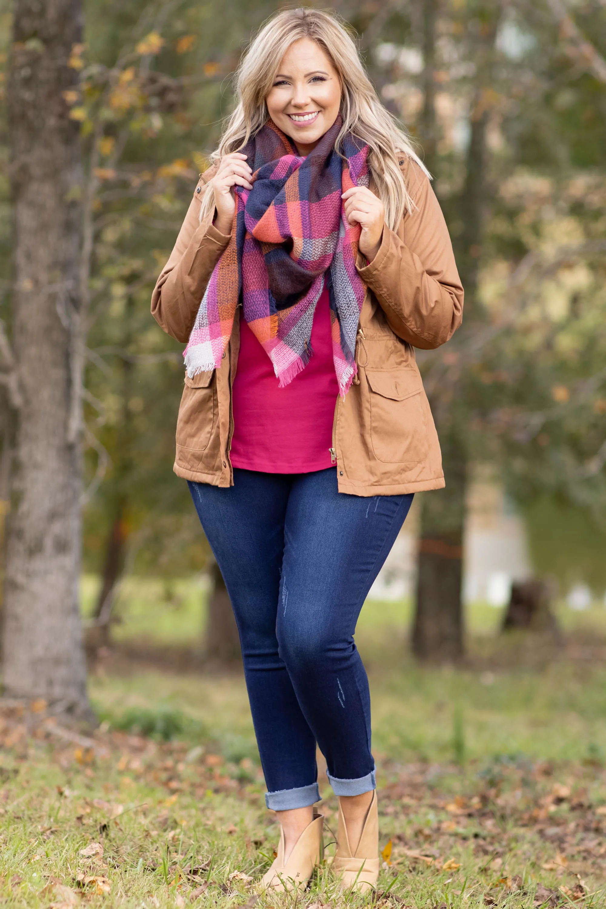 Curved Hem Slouchy Dolman Tunic, Dark Fuchsia