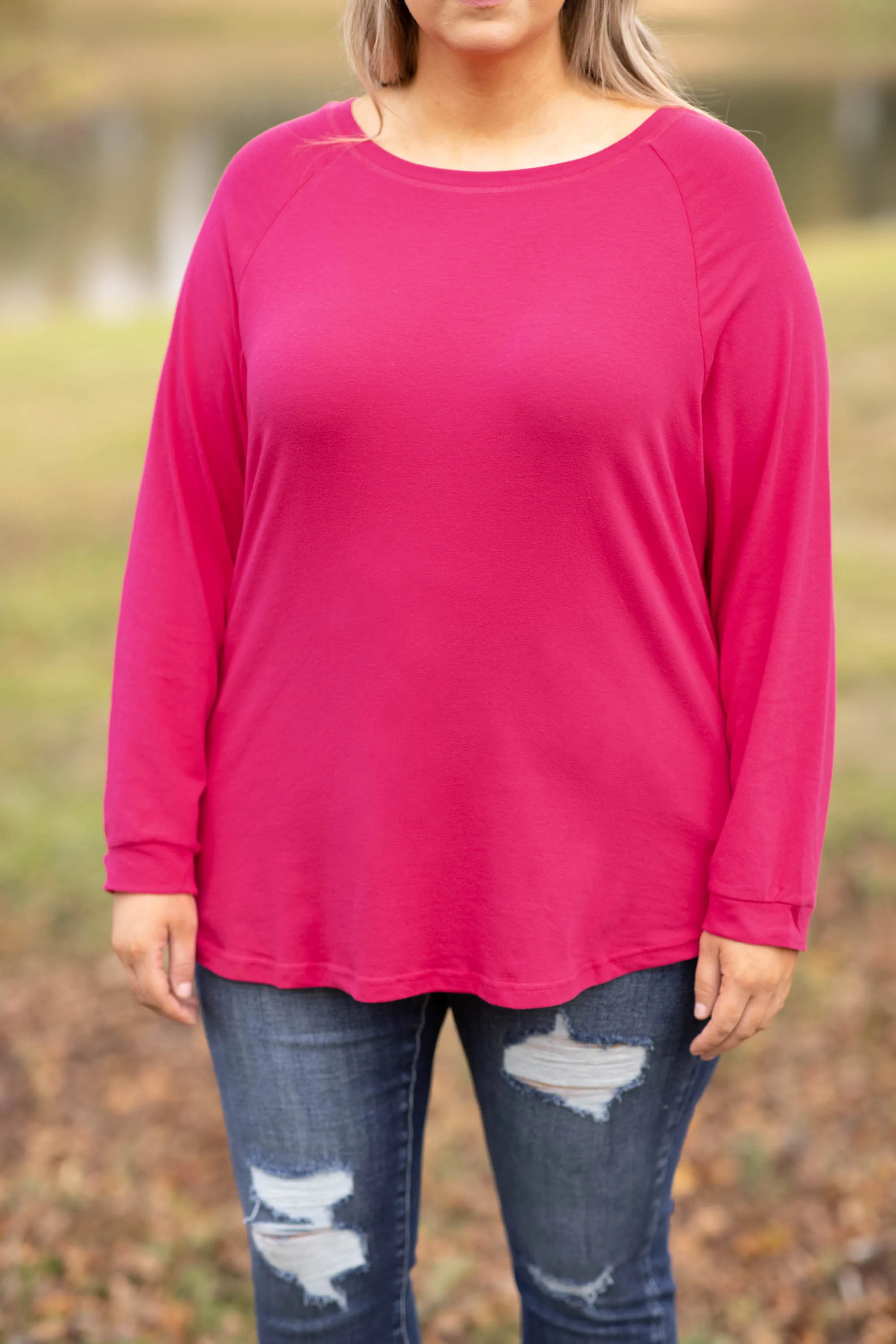 Curved Hem Slouchy Dolman Tunic, Dark Fuchsia