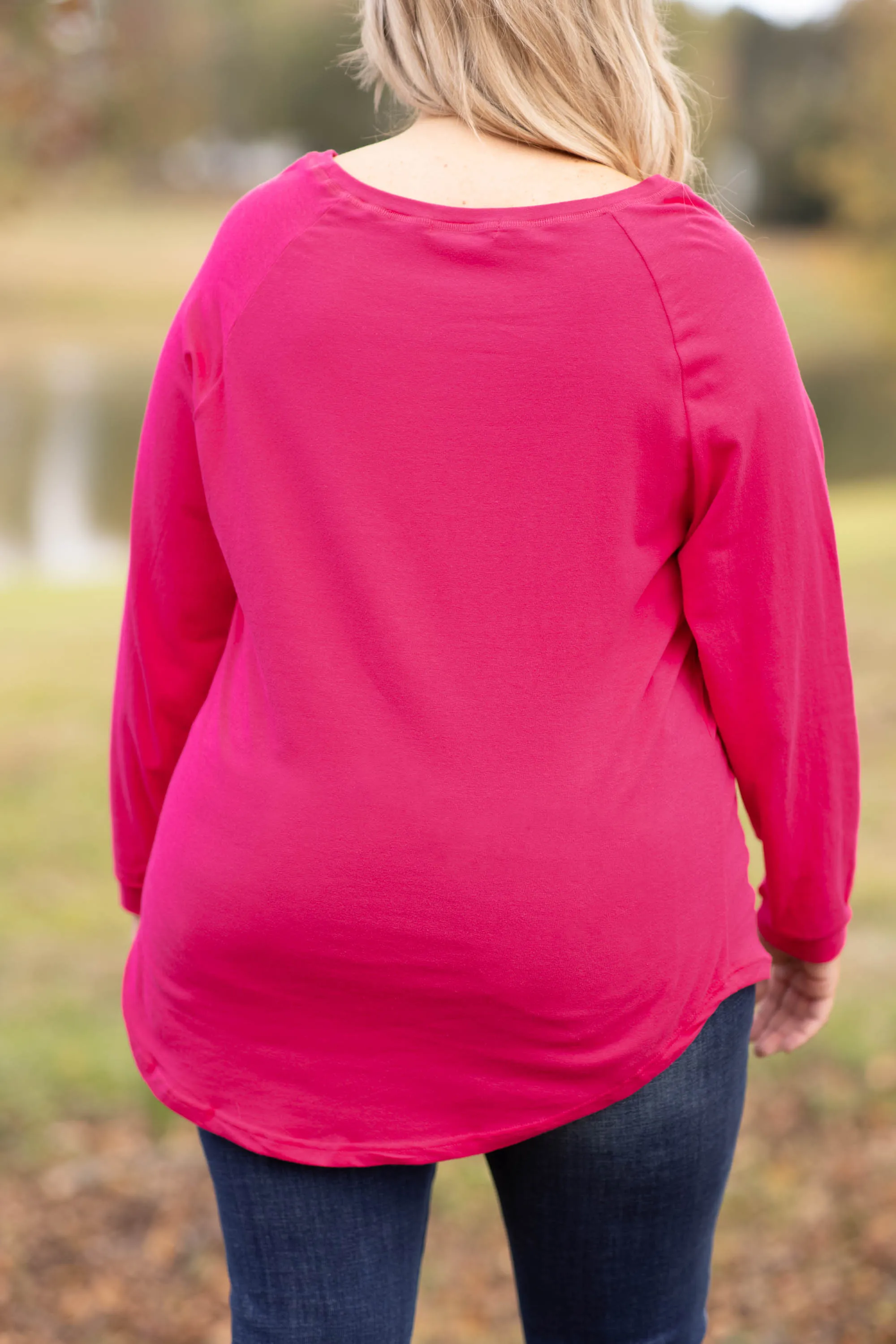 Curved Hem Slouchy Dolman Tunic, Dark Fuchsia