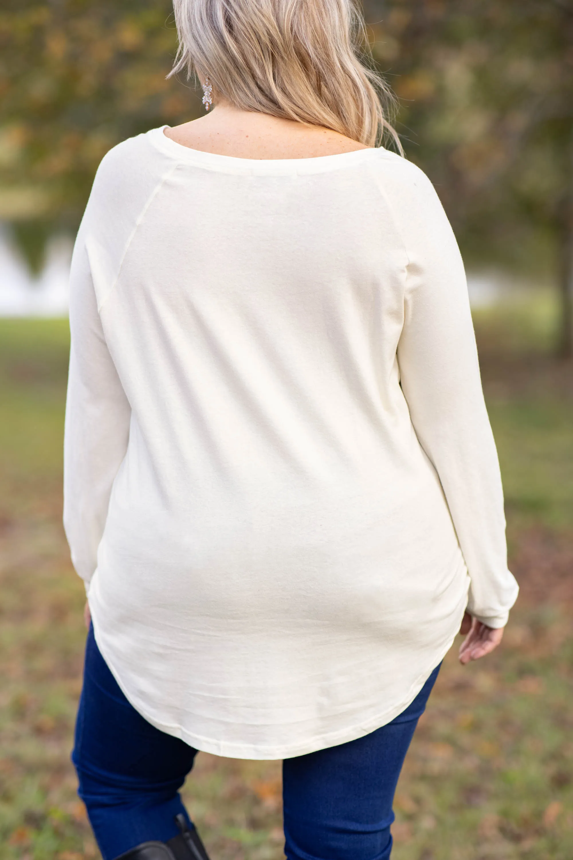 Curved Hem Slouchy Dolman Tunic, Ivory