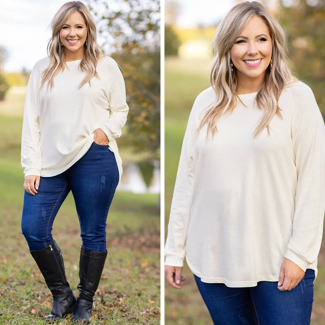 Curved Hem Slouchy Dolman Tunic, Ivory