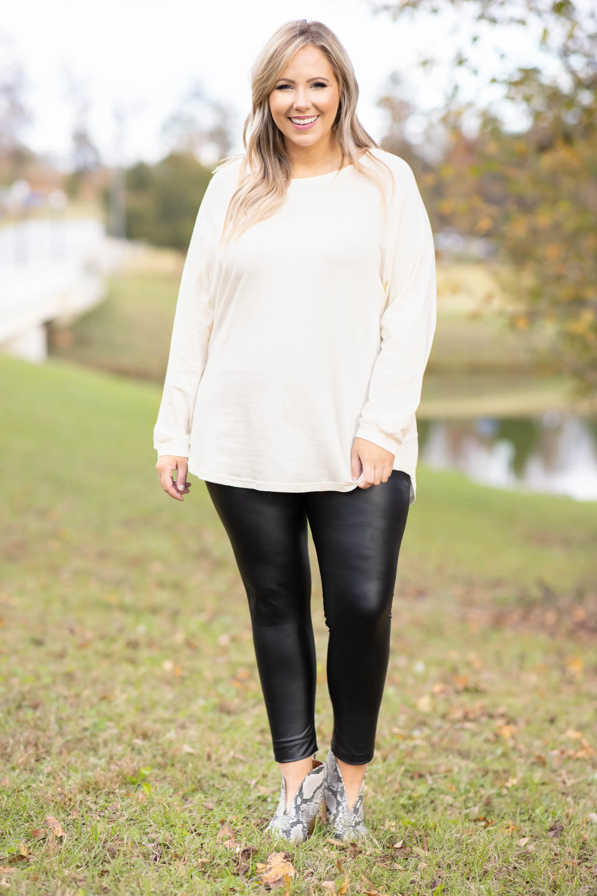 Curved Hem Slouchy Dolman Tunic, Ivory