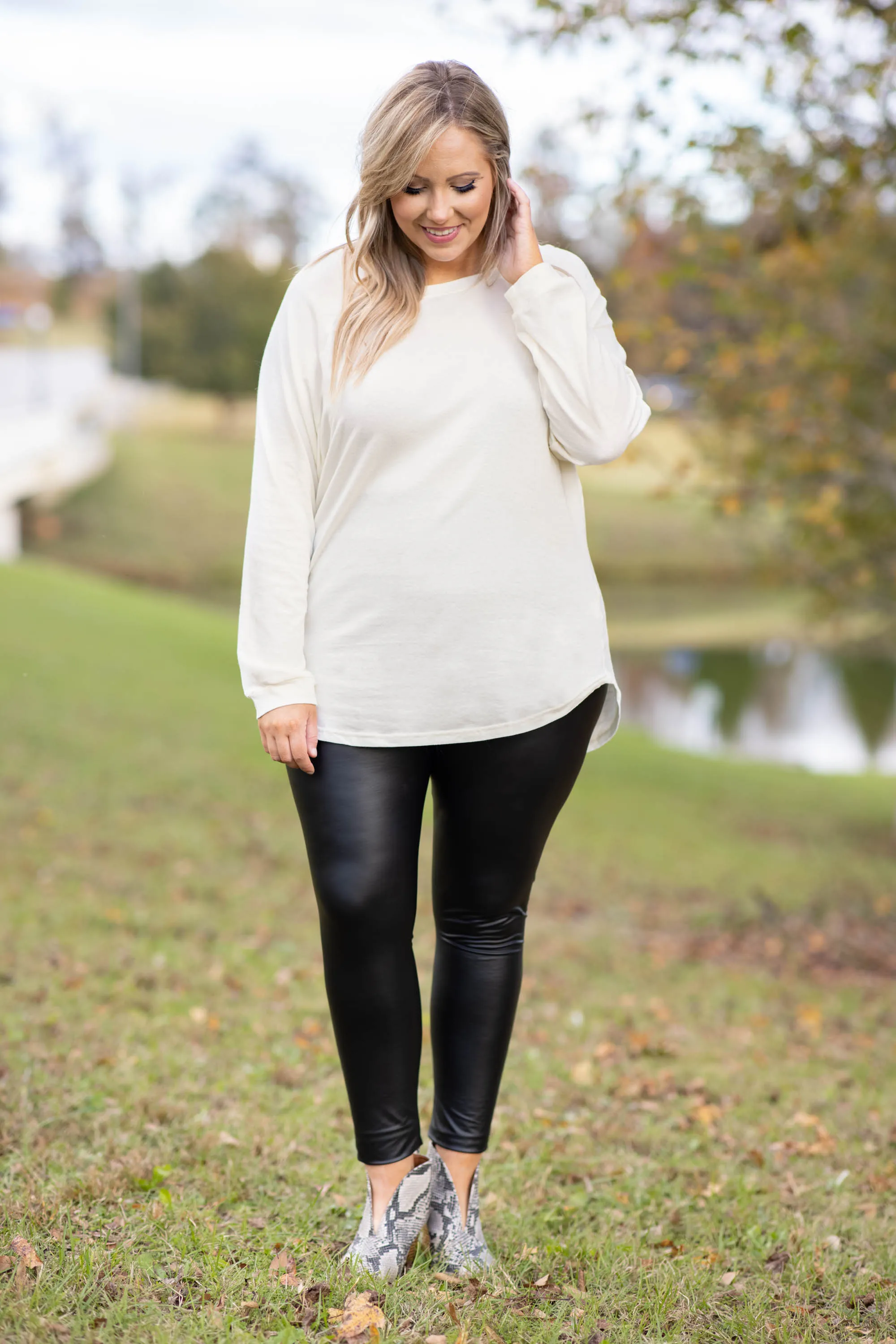 Curved Hem Slouchy Dolman Tunic, Ivory