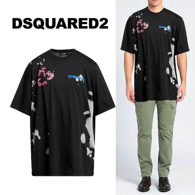 D SQUARED2  |Crew Neck Pullovers Cotton Short Sleeves Logo Luxury