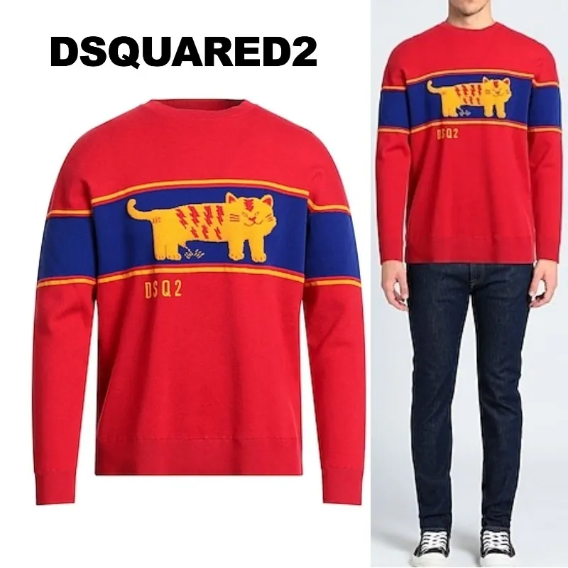 D SQUARED2  |Crew Neck Pullovers Long Sleeves Logo Luxury Sweaters